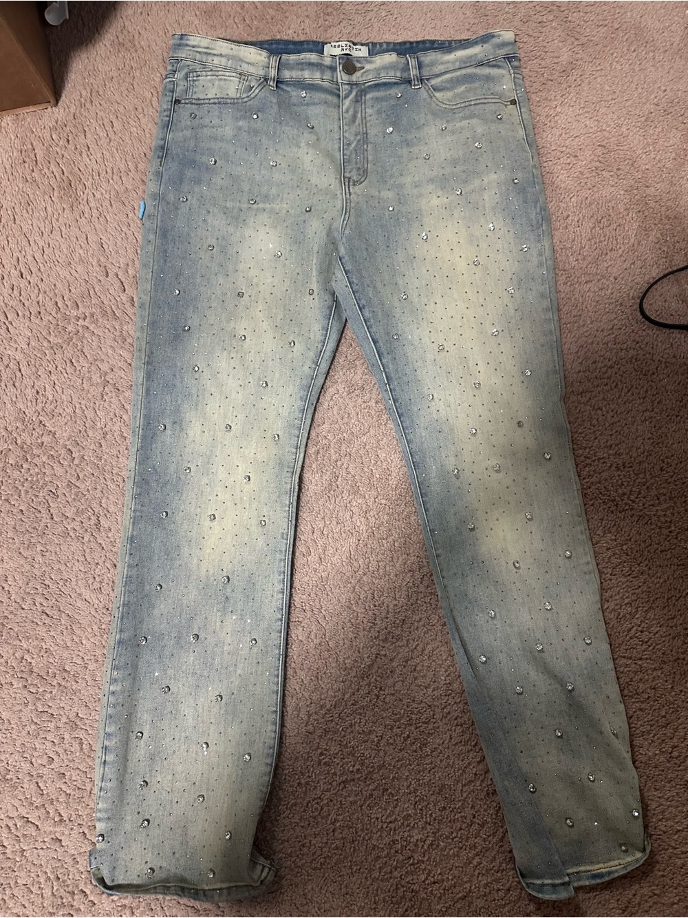 Light Wash Rhinestone Embellished Jeans